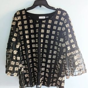 Calvin Klein Golden squares and organza bell sleeves size L